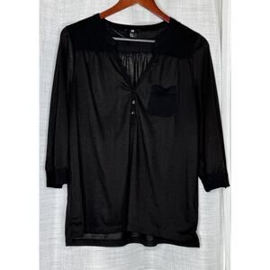 H&M Women's Black 3/4 Sleeve Blouse Size Medium Shirt Button Sheer